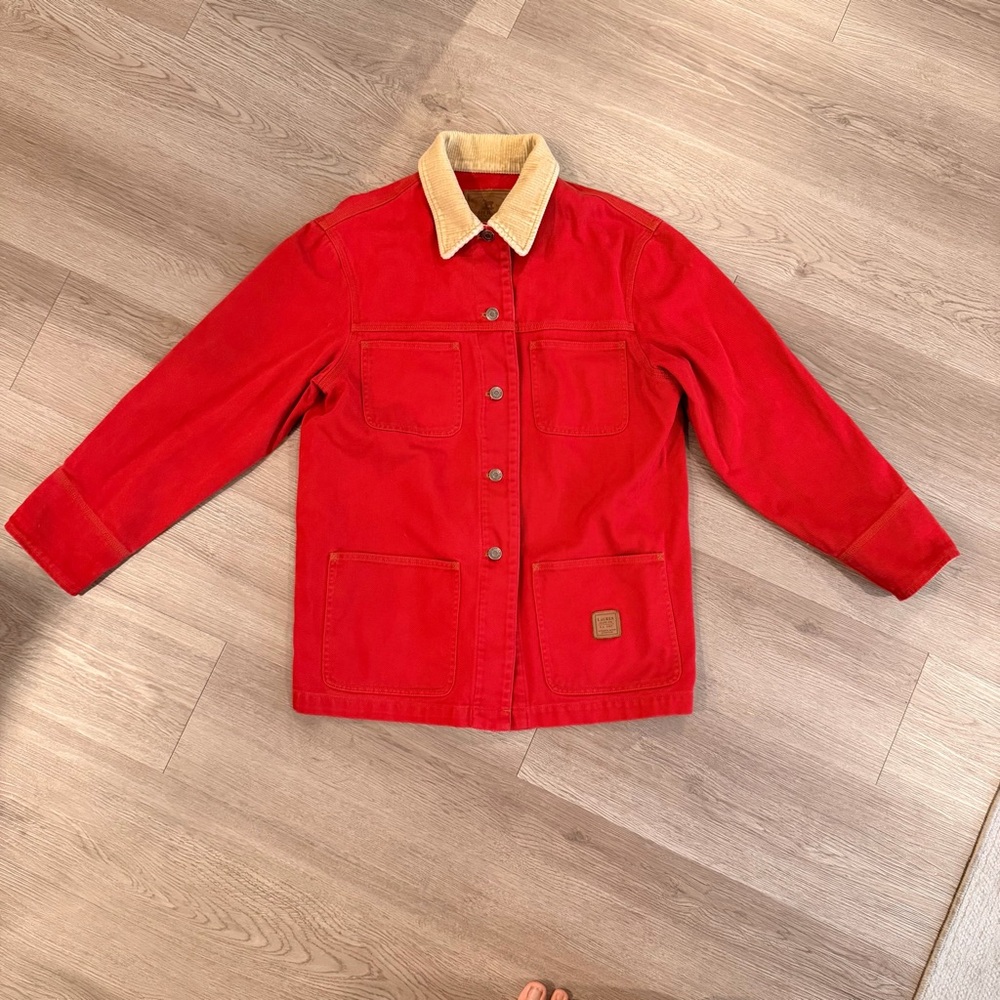 RALPH LAUREN JEANS Co Womens Red Denim Barn Chore Coat Jacket Cotton Medium